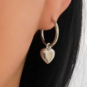 Silver Heart Drop Earrings